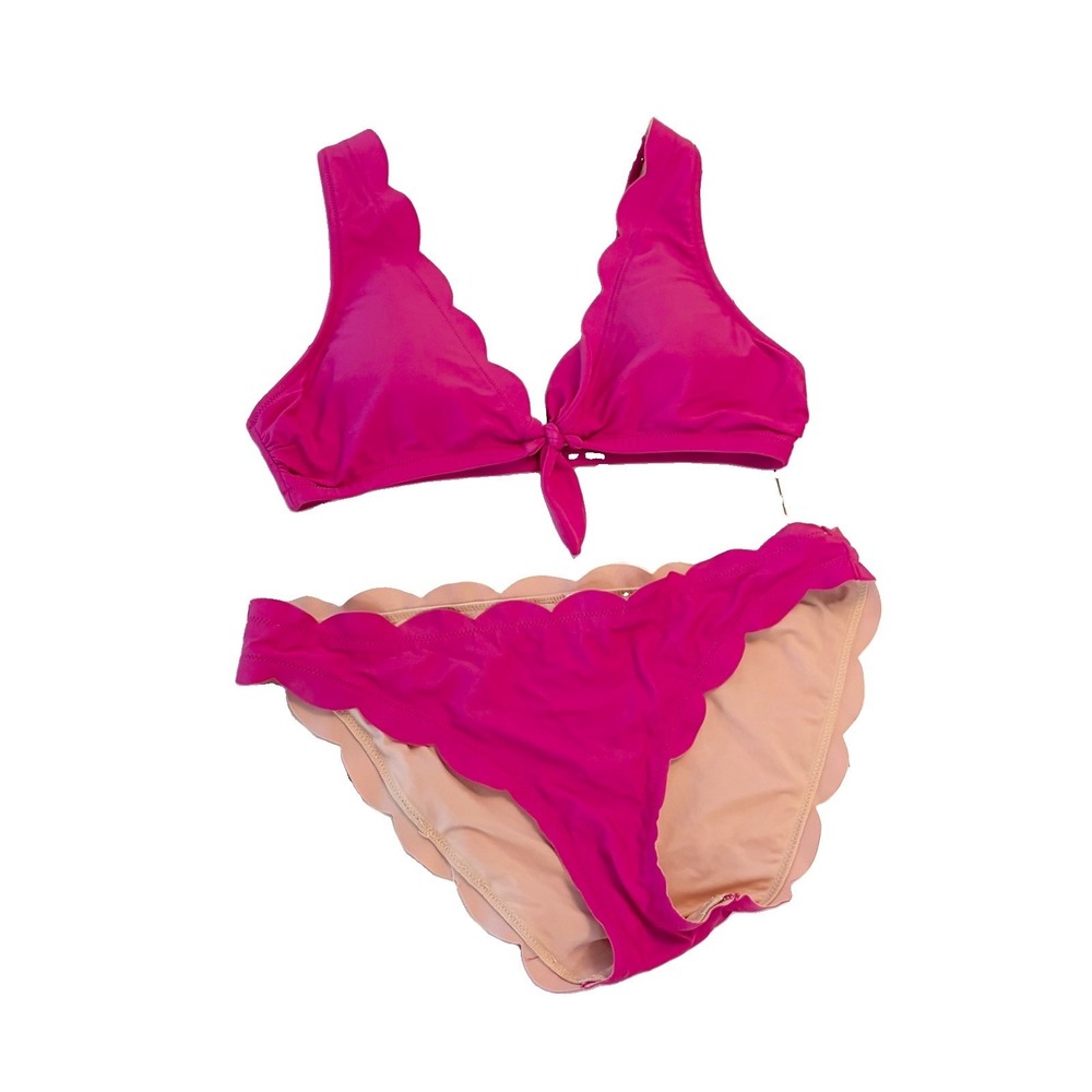 J.CREW Scallop Edge Bikini Set Women's Size M Triangle Beach Coastal 2 Piece